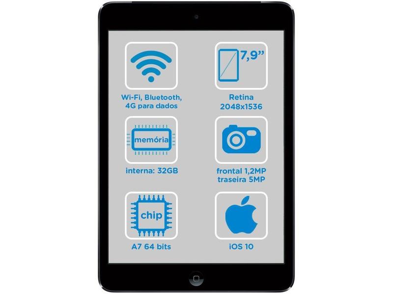 iPad Mini 2 Apple 4G 32GB Cinza Espacial Tela 7,9” - iPad Mini